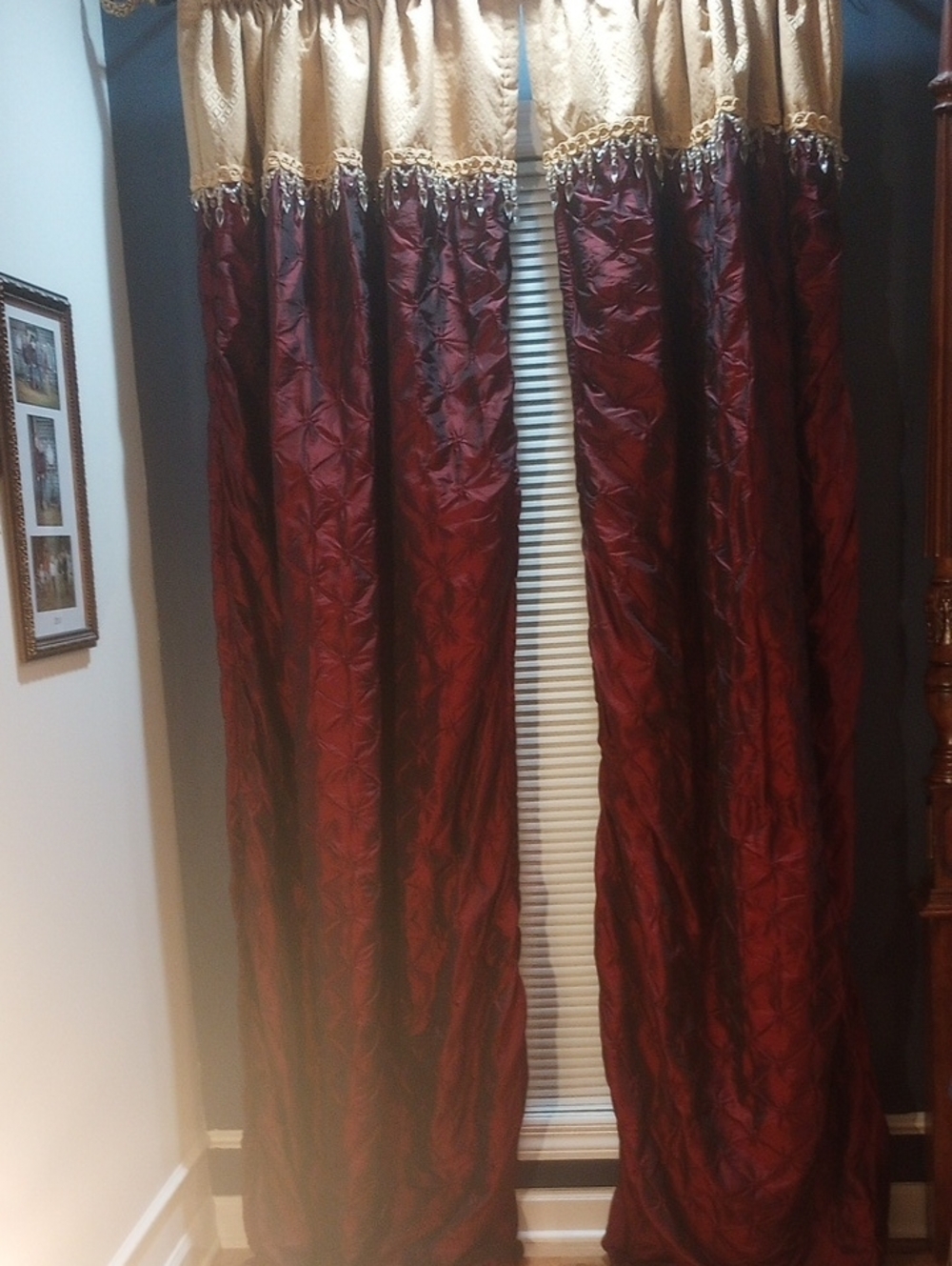 Rich Burgundy and Gold Drapery (This Listing Is For 1 Large Window Only) - Picture 9 of 16